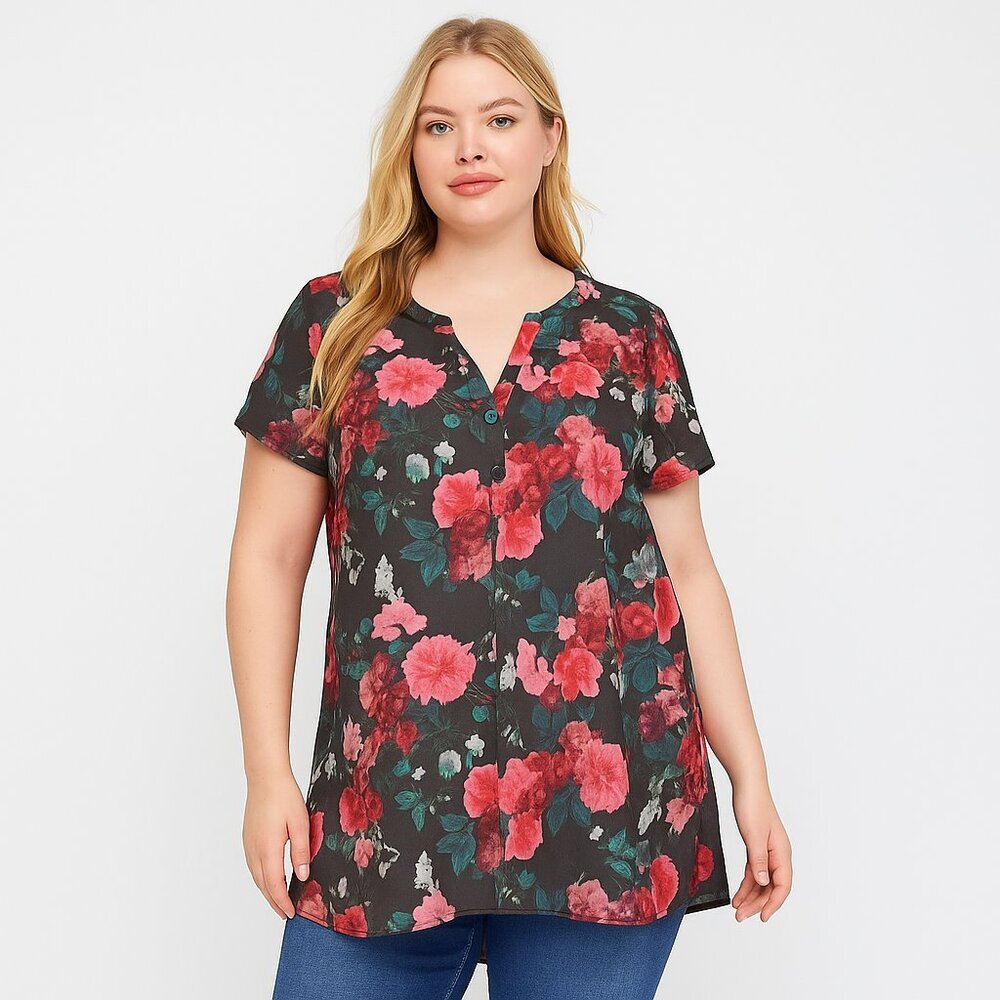 Torrid Black Floral Hi-Lo Tunic Flutter Sleeve V-Neck Size 2X - Picture 15 of 15